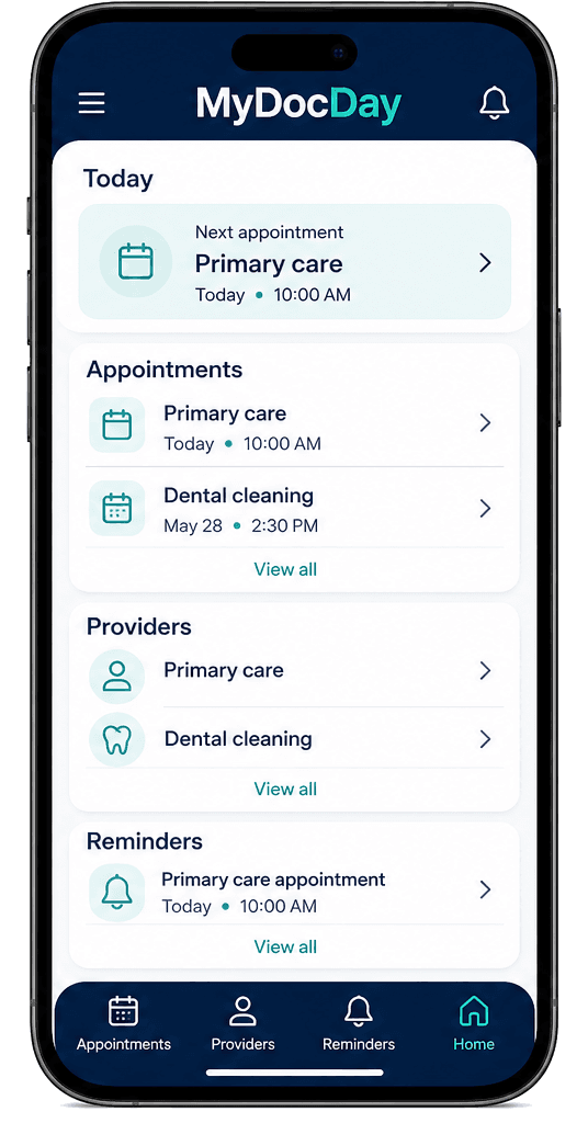 Preview concept of the future MyDocDay mobile dashboard